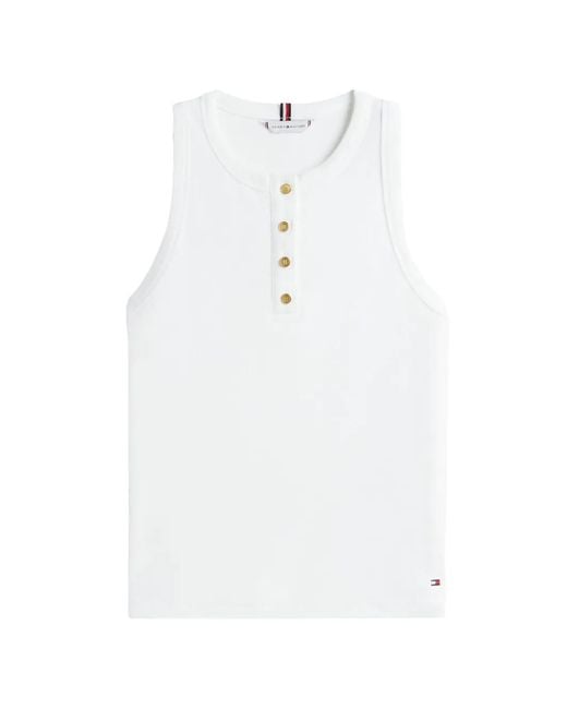 Tommy Hilfiger White Ribbed Henley Top