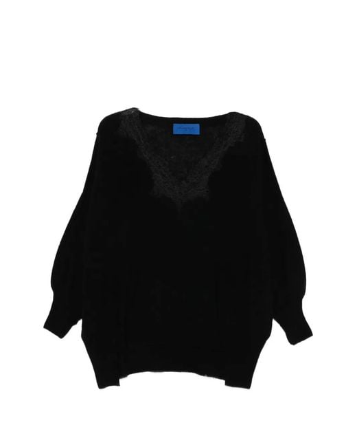 Mes Demoiselles Black Aera Lace-Detail V-Neck Sweater