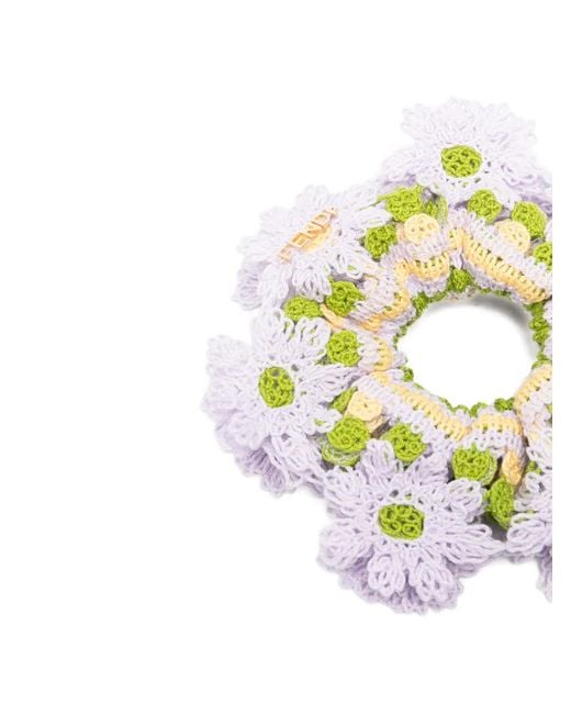 Fendi Metallic Crochet Floral-Patch Scrunchie