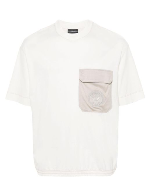 T-shirt à logo brodé Emporio Armani pour homme en coloris White