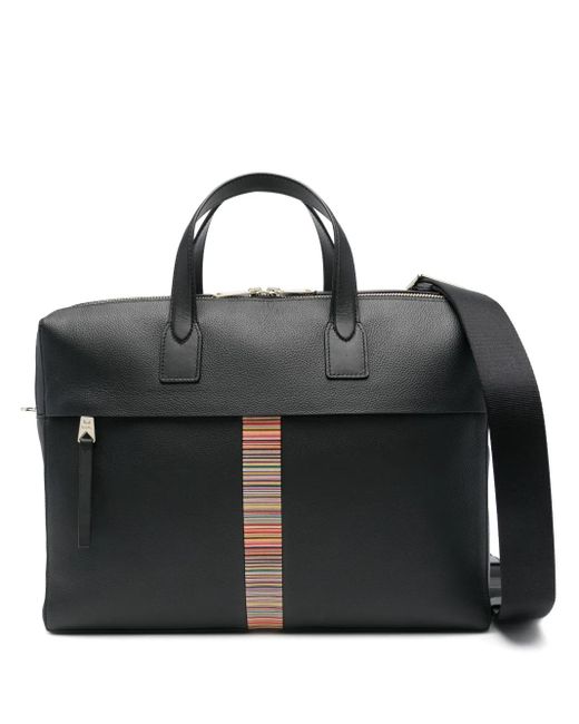 Paul Smith Signature Stripe Lederen Aktetas in het Black voor heren