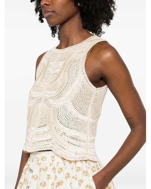 Maje Natural Sleeveless Crochet-Knit Top