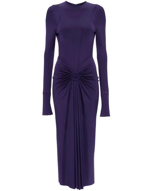 Victoria Beckham Purple Long-sleeve Gathered Midi Dress