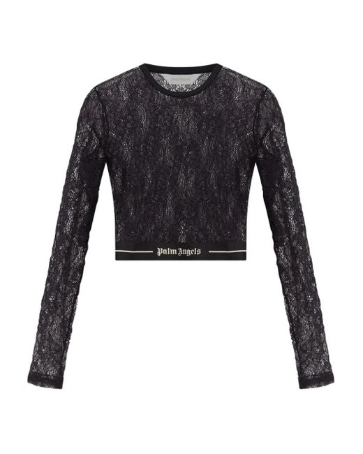 Palm Angels レディース ブラック レースパネル ロングスリーブトップ