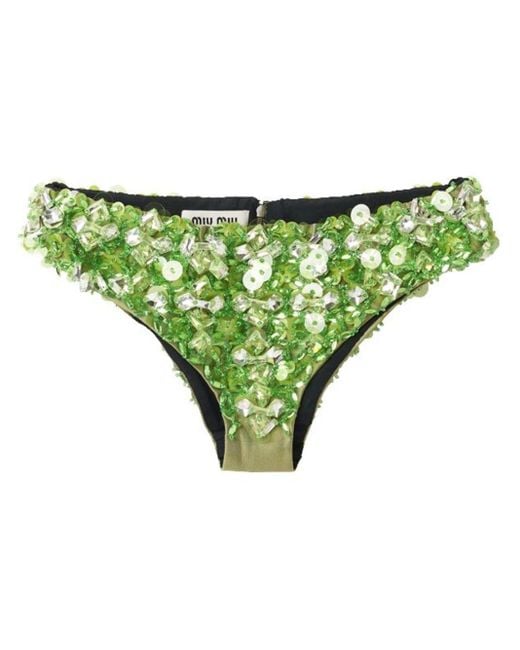 Miu Miu Green Embroidered Beaded Silk Briefs