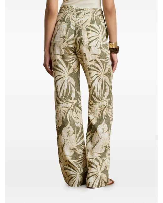 Ralph Lauren Metallic Palm-Frond-Print Linen Trousers
