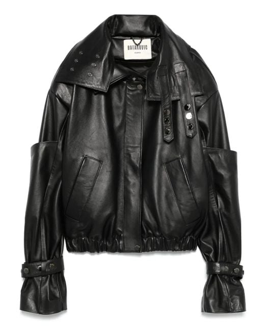 BATAKOVIC Belgrade Black Leather Bomber Jacket