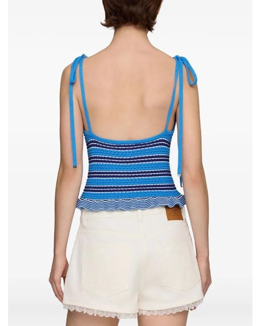 Ganni Blue Striped Pointelle Top