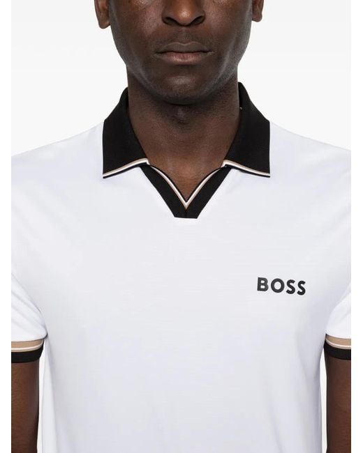Boss White T-Shirt À Col V for men