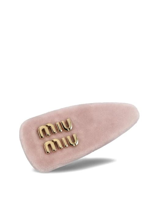 Miu Miu Pink Velvet Logo-Detail Hair Clip