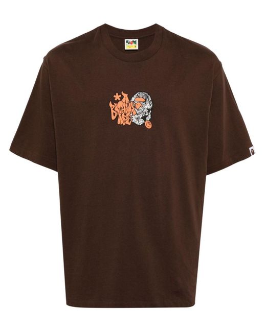 T-shirt en coton à logo imprimé A Bathing Ape pour homme en coloris Brown