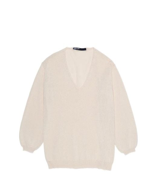 Bimba Y Lola White Ivory Cotton V-Neck Sweater
