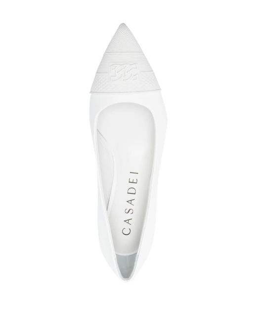 Casadei White Embossed-Logo 15Mm Leather Ballerinas