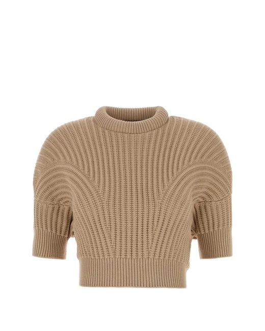 Sportmax Natural Ribbed-Knit Cropped Sweater