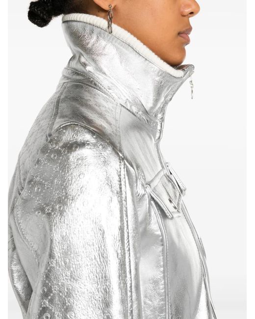 MARINE SERRE White Moonogram-Pattern Laminated Leather Jacket