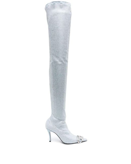 DIESEL White D-venus 90 Embellished Thigh-high Boots - Women's - Calf Leather/fabric/calf Leather