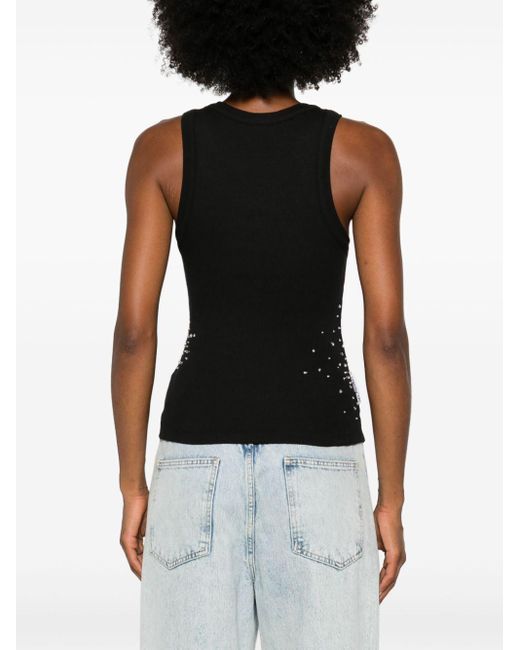 Des Phemmes Black Beaded Cotton Tank Top