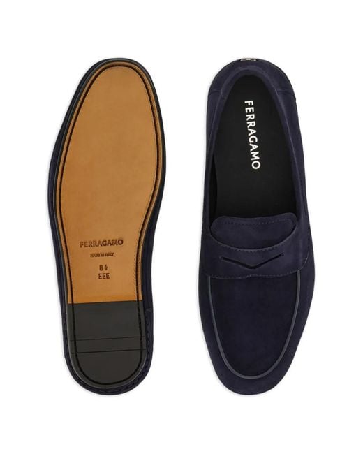 Ferragamo Blue Suede Loafers for men