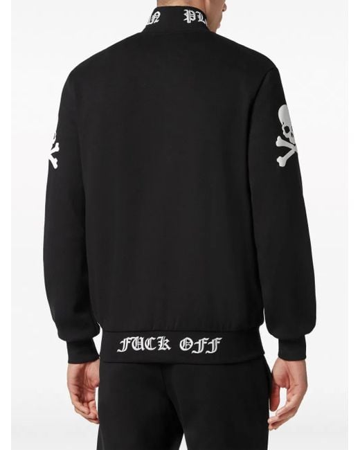 Philipp Plein Black Embroidered Bomber Jacket for men
