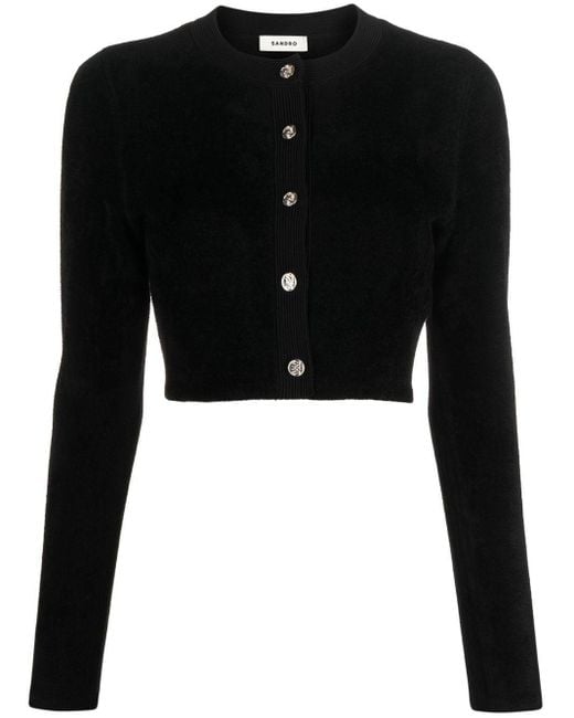 Sandro Cropped Knitted Cardigan in Black | Lyst