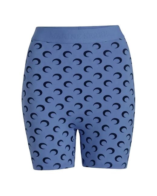 MARINE SERRE Blue Moon-Print Mini Shorts