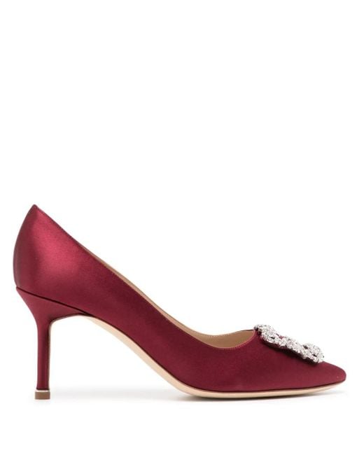 Manolo Blahnik Red Hangisi 70Mm Crystal-Buckle Pumps