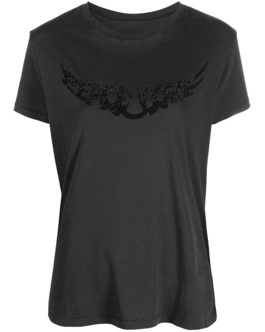 Zadig & Voltaire Walk Peace And Love Embellished T-shirt in het Black