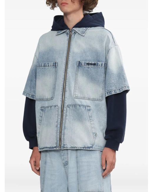 we11done Blue Zip-Up Hooded Denim Jacket for men