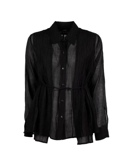 Seventy Black Crinkled-Finish Belted Shirt