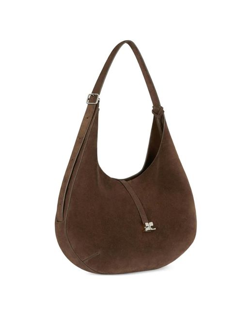 Courreges Brown Logo-Plaque Shoulder Bag