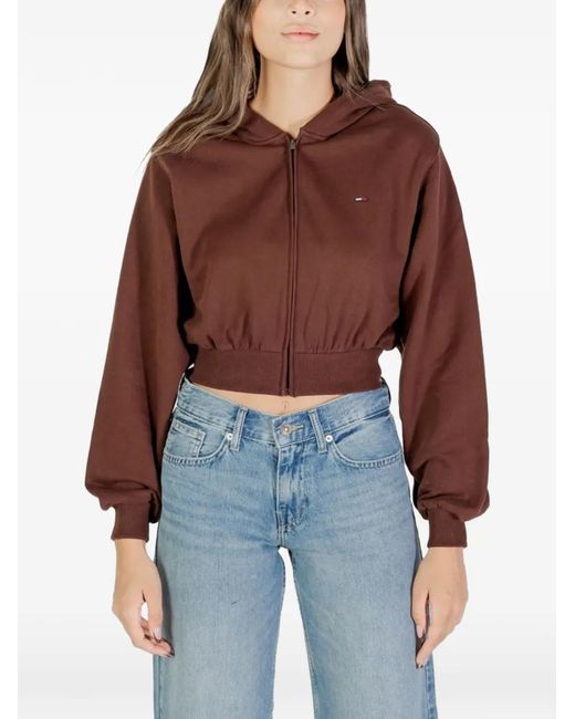 Tommy Hilfiger Red Zip-Up Cropped Hoodie