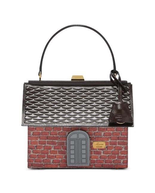 Moschino Black Brick-Print House-Shaped Tote Bag