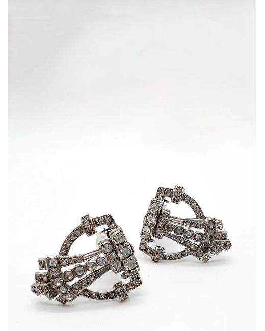 JENNIFER GIBSON JEWELLERY Metallic Vintage English Art Deco &Amp; Paste Dress Clip Pair 1930S