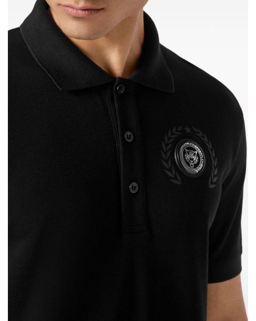 Philipp Plein Black Carbon Tiger-print Cotton Polo Shirt for men