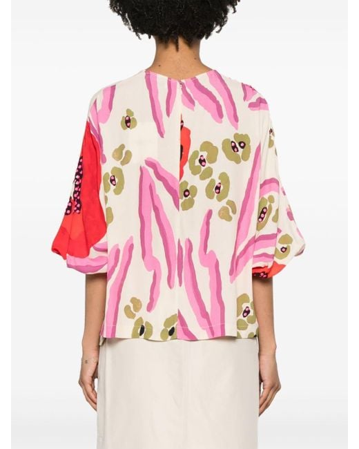 Floral-print batwing-sleeve blouse Essentiel Antwerp de color Pink