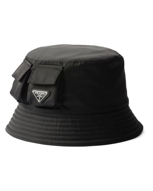 Prada Black Triangle-logo Bucket Hat for men