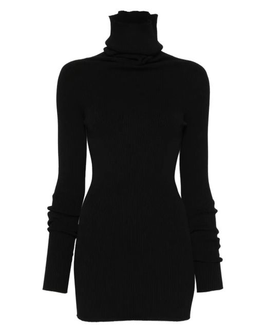Rick Owens Black Gerippter Rollkragenpullover