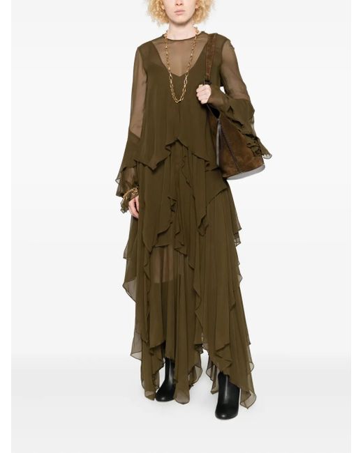 Zimmermann Green Cascading-Ruffle Maxi Dress