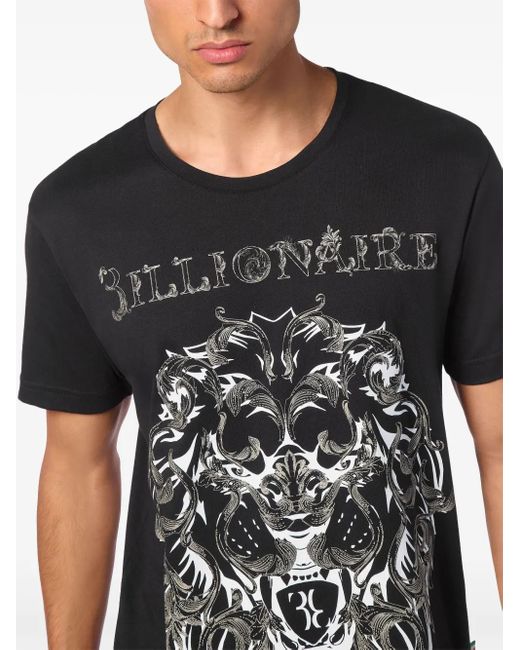 Billionaire Black Graphic Print Cotton Crewneck T-Shirt for men