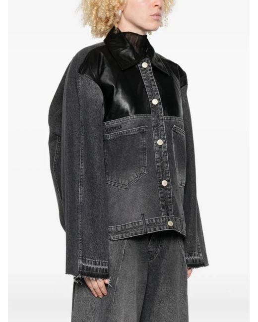 Litkovskaya Black Leather-Panel Denim Jacket
