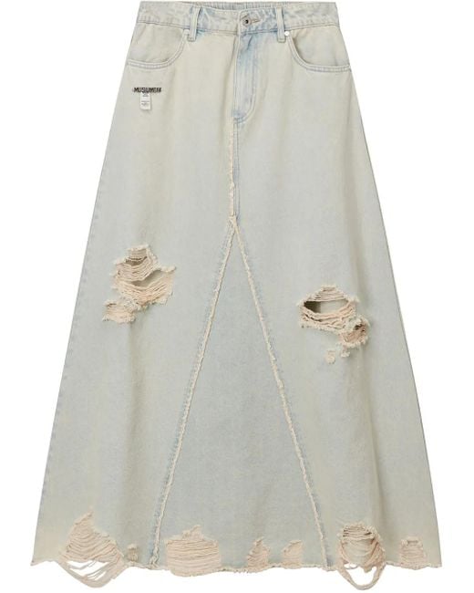 Musium Div. Gray Distressed Denim Maxi Skirt