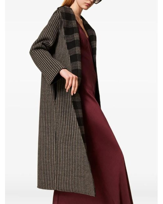 Twinset Gray Striped-Pattern Reversible-Design Coat
