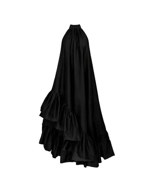 Azeeza Black Lucas Duppioni Ruffled Maxi Gown