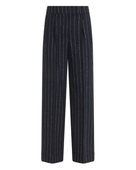 Peserico Blue Dark Pants With A Striped Pattern And Wide Leg