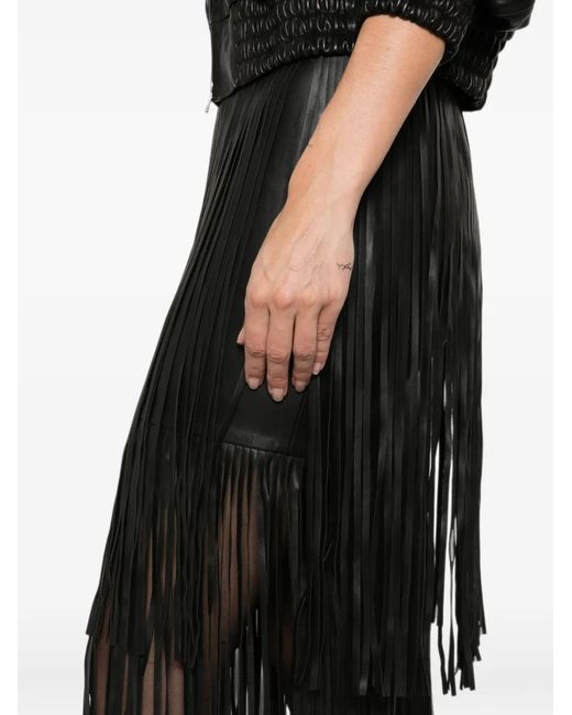 Maje Black Fringe-Detail Midi Skirt
