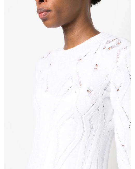 VITELLI White Open-Knit Long-Line Jumper