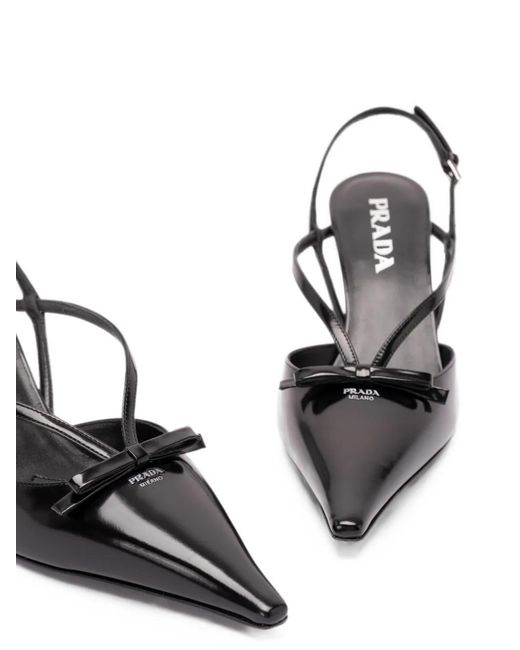 Prada Black Bow-Detail Slingback Pumps