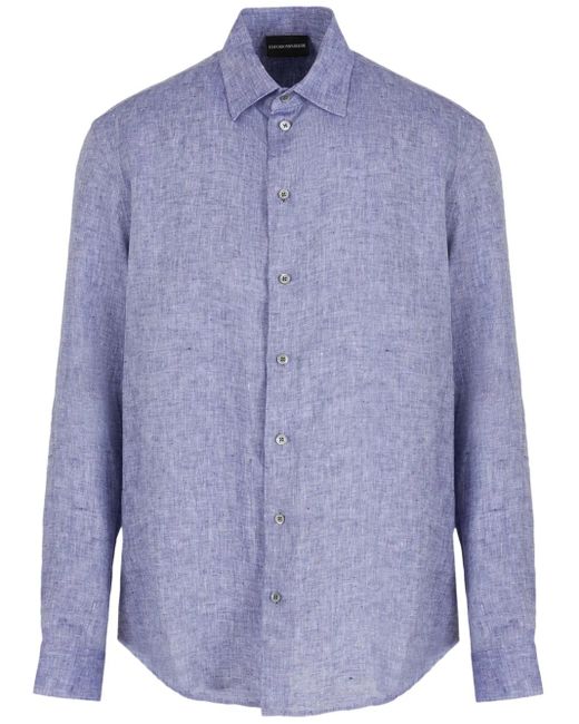 メンズ Emporio Armani リネンシャツ Blue