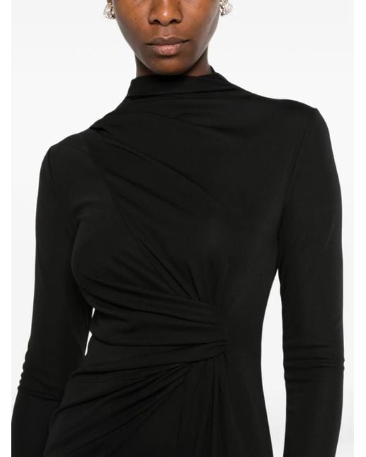 ERMANNO FIRENZE Black Draped Asymmetric Midi Dress