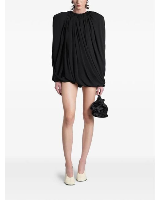 Magda Butrym Black Draped Padded-Shoulder Mini Dress